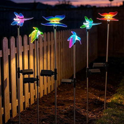 6 Pack Solar Garden Stake Lights Outdoor, Yard Figurine Stake Light, Flower Hummingbird Dragonfly Butterfly for Patio Yard Pathway Decoration (Garden)