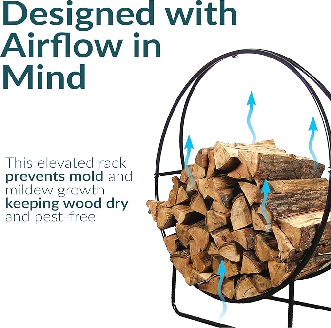Sunnydaze 40-Inch Outdoor Firewood Rack Hoop - Indoor Round Tubular Steel Fireplace Wood Holder - 500-lb Capacity