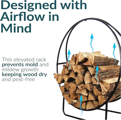 Sunnydaze 40-Inch Outdoor Firewood Rack Hoop - Indoor Round Tubular Steel Fireplace Wood Holder - 500-lb Capacity