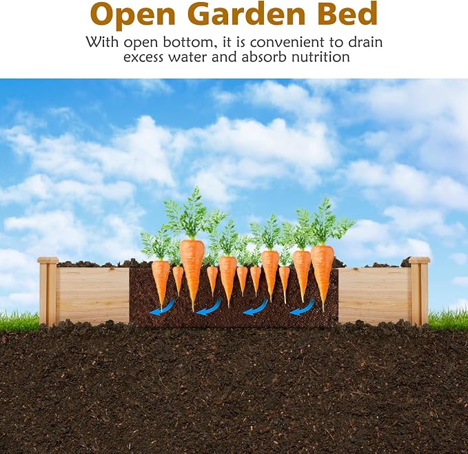 S AFSTAR Wooden Raised Garden Bed, Divisible Planter Box Kit, Outdoor Elevated Flower Planting Raised Bed, Above Ground Planters or Vegetables Grass Lawn Yard Backyard Patio (92.5" L x 95" W x 11" H)