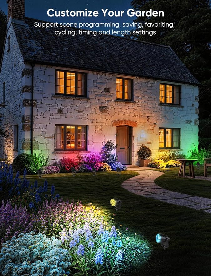APPECK Landscape Lighting, RGBW Low Voltage Landscape Lights with APP Control, IP65 Waterproof Outdoor Spot Lights, Color Changing Spotlights for Yard, Garden,Trees, Patio & Holiday Decor, 8 Pack