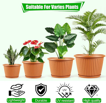 Large-Planter-Indoor-Outdoor Plant Pots, 14 inch 4 Pack Plastic Flower Pots with Saucer And Drainage Holes, Modern Garden Planters For Planting Medium Large Plants, Decorative Resin Garden Pots