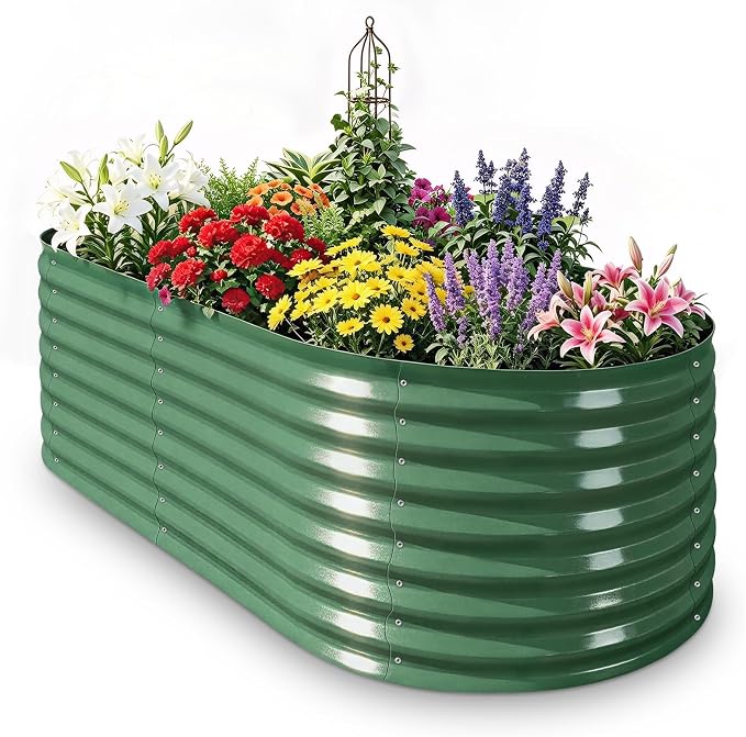 Galvanized Raised Garden Bed, 4x2x2ft Oval Metal Planter Box,Planter Raised beds,119 Gallons Rust-Resistant Deep Root Planter for Outdoor Vegetables, Flowers - Forest Green