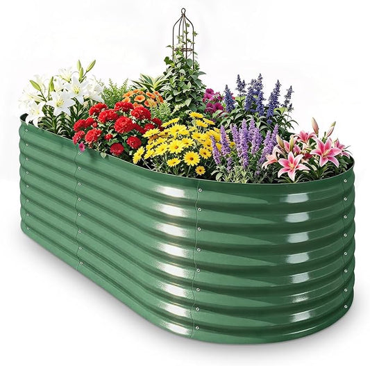 Galvanized Raised Garden Bed, 4x2x2ft Oval Metal Planter Box,Planter Raised beds,119 Gallons Rust-Resistant Deep Root Planter for Outdoor Vegetables, Flowers - Forest Green