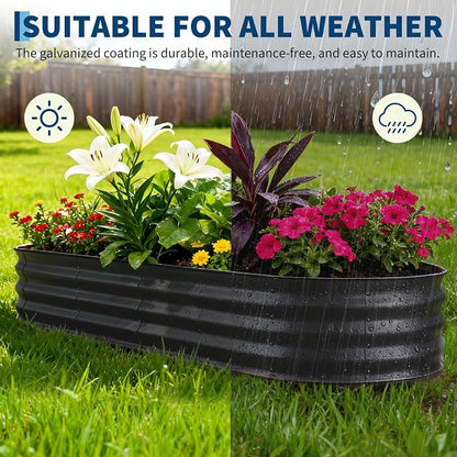 GarveeTech Oval Raised Garden Bed 8x4x1 ft - 0.6mm Thick Metal Raised Bed, Rust & Corrosion Resistant, Open Bottom for Drainage, Anti-Cut Strip Included, for Vegetables Flowers Planting, Black