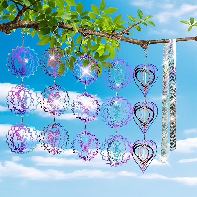 ZYNERY 15PCS Bird Deterrents for Outside Patio, Pigeon Deterrents for Outside, 3D Reflection Effectcaring Away Bird Repellent Devices Outdoor, Garden Wind Spinners Outdoor Decor, Yard Decorations