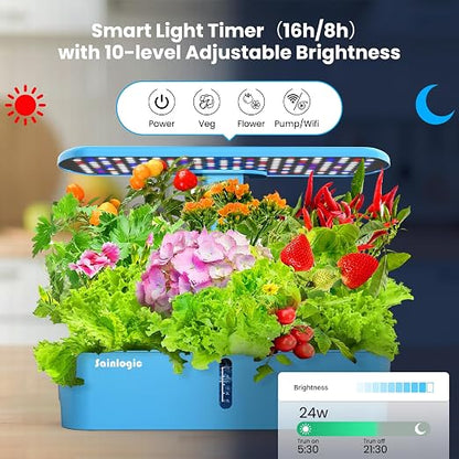 Sainlogic Hydroponics Growing System, 12 Pods Indoor Garden 24W Adjustable-Height LED Grow Light, Gift for Mom, APP & WiFi Smart Planter, Quiet Pump, Auto Timer, for Herbs Vegetables Flowers