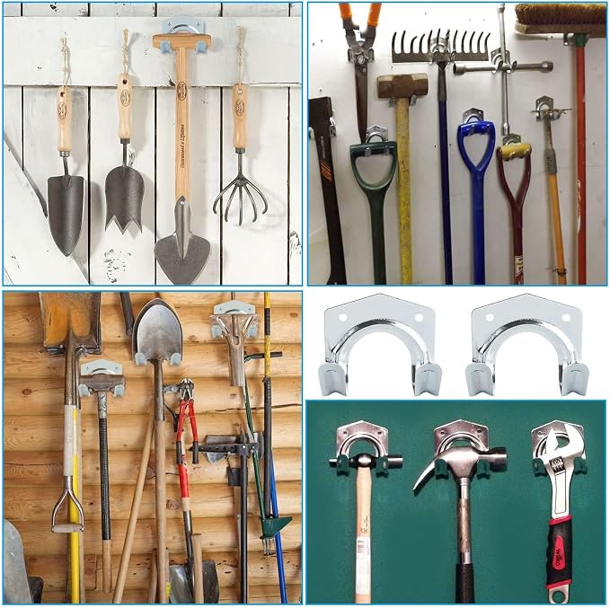 5 Pack Hanger Hooks Set with Screws, Wall Mounted Tool Hangers Garage Storage Hooks for Garage Shed Hanging Bracket Garden Tools