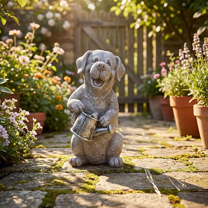 Lavezee Solar Garden Decor Dog Statues Outdoor, Dog Garden Statue 9.8‘’ for Yard Decorations Outdoor, Ideal Gifts for Mom Dad Dog Lovers Birthday Housewarming Present