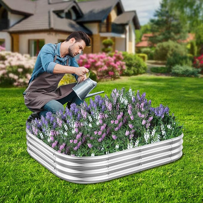 RAYKEEP Galvanized Raised Garden Beds, Outdoor Raised Beds for Gardening, Oval Large Bottomless Metal Elevated Planter Raised Box Set for Vegetables, Fruits, Flowers (4x3x1ft)