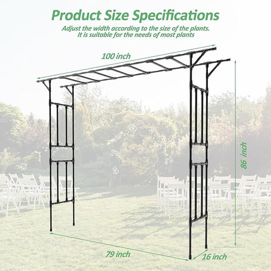Garden Arch Trellis - 100" L x 86" H Supersize Flattop Garden Arch - Garden Trellis for Lawn, Party, Ceremony Wedding Decoration (Leg spacing 79")