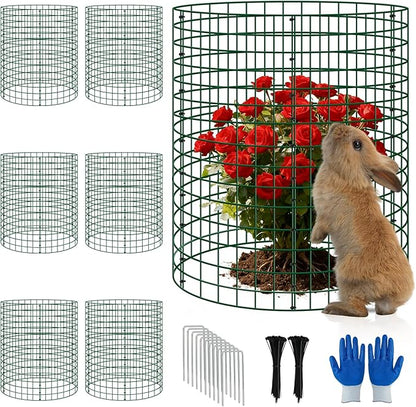 6 Pack Plant Protectors from Animals, 12''x16'' Metal Plant Cages for Outdoor Plants, Garden Plant Protector with Stakes & Zip Ties, Keep Rabbits Squirrels Out, Plant Cage for Flowers Vegetables