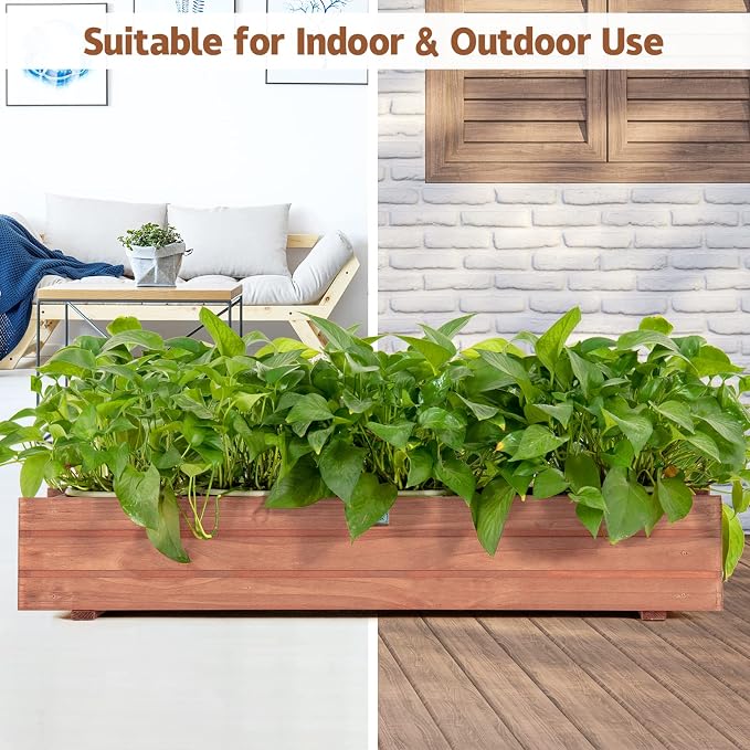 Giantex Raised Garden Bed Set of 2, 36" x 7" x 6.5" Wooden Elevated Planter Box for Flower Vegetable Herb Garden, Window Mounted Plant Box for Planting Garden Backyard Patio