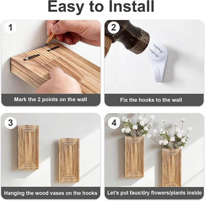 Wooden Wall Planter Vase,2 Pack Natural Wood Hanging Planter for Indoor Fake Plants Modern Boho Farmhouse Wall Art Decor for Home Kitchen Modern Farmhouse Bathroom Living Room Dining Room