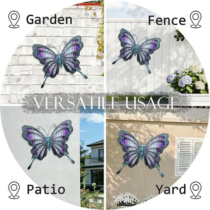 Hanging Purple Metal Butterfly Outdoor Decor Art, 11"×9.4" | Hanging glass & metal sculpture, indoor & outdoor decor, butterfly decoration for garden yard patio bathroom