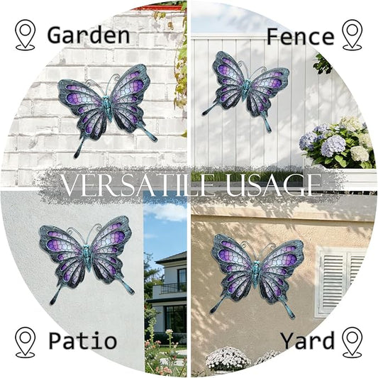 Hanging Purple Metal Butterfly Outdoor Decor Art, 11"×9.4" | Hanging glass & metal sculpture, indoor & outdoor decor, butterfly decoration for garden yard patio bathroom
