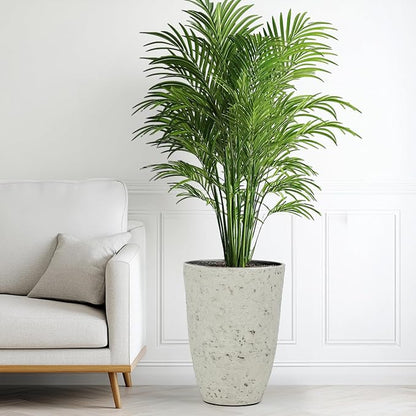 Autodaya 19.5" Resin Tall Planters for Outdoor Plants, Set of 2 Flower Pots | Country White Large Outdoor Planters With Birch Bark Texture, Heavy-Duty, Weather-Resistant For Year Round Indoor Outdoor Use