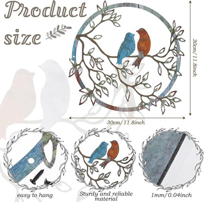 Ferraycle Metal Wall Art Bird on Tree Branch Silhouette Bird Hanging Ornament Porch Wall Decor for Living Room Outdoor Garden Bedroom Office Housewarming Party Decoration(Retro Color)