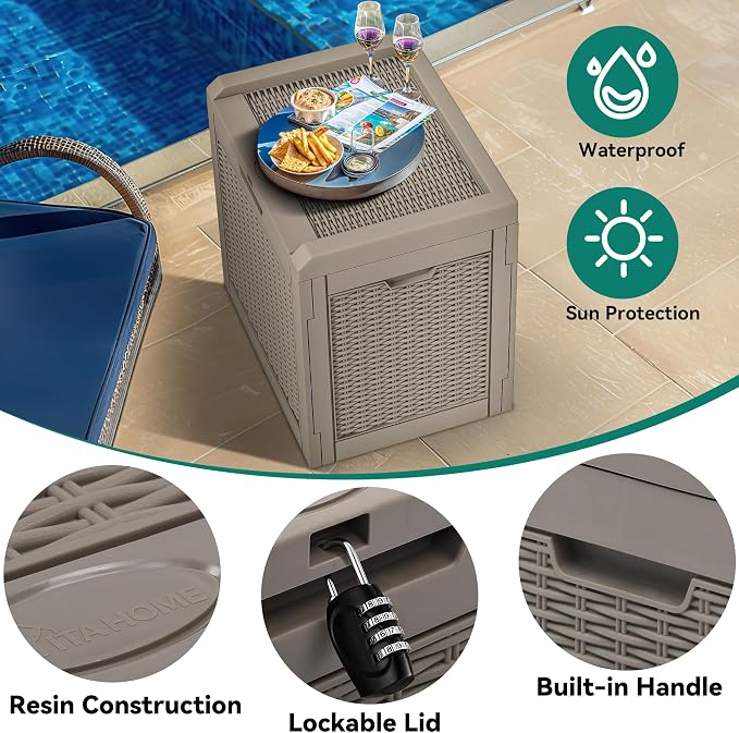 YITAHOME 32 Gallon Outdoor Storage Box | Water Resistant Resin Deck Box, Indoor Outdoor Lockable Storage Container for Patio, Garden, Cushions, Tools