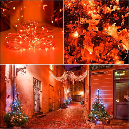 Fall Outdoor Decorations, Orange Solar String Lights Outdoor, 2Pack Total 200 LED Fairy Fall Lights Thanksgiving Halloween Decor, 8 Modes Waterproof for Porch, Garden, Patio, Fence, Balcony