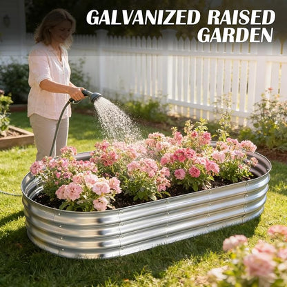 Galvanized Raised Garden Bed Kit, Planter Garden Boxes Outdoor, Oval Large Metal for Vegetables Fruits, Flowers Planter Boxes, Easy Assembly Garden Bed Kit (Silver, 6×3×1FT (2-Pack)