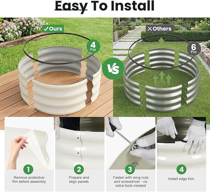 WILLOW WEAVE 4 Pcs Round Raised Garden Bed Outdoor, 2x2x1ft Circle Garden Bed, Galvanized Raised Planter Box for Gardening, Metal Raised Beds for Flower, Vegetable, Herb, White