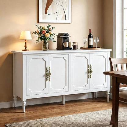 RoyalCraft 118" Buffet Cabinet with Storage, Vintage Sideboard with Adjustable Shelves, Mid Century Modern Painted Credenza Coffee Bar for Kitchen, Dining Room, Entryway, Living Room, Satin White
