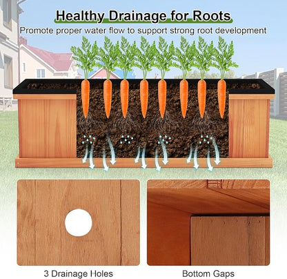 Giantex Raised Garden Beds, Set of 2, Outdoor Wooden Planter Boxes | Removable Bottom Panels, Drainage Holes and Bed Liners for Vegetables, Herbs and Flowers