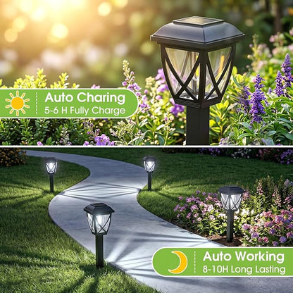 Greluna Solar Pathway Lights Outdoor 10 Pack, 6000K Auto On/Off Waterproof Solar Powered Garden Lights, Energy Saving Landscape Outside Lights for Yard, Walkway, Patio & Driveway Decor
