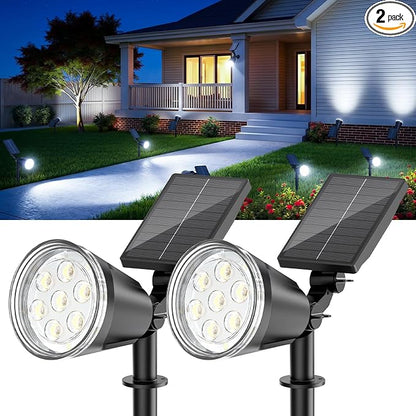 Solar Spot Lights Outdoor Cool White, 1000LM Big Adjustable Solar Lights Outdoor Waterproof, 2-in-1 Bright Solar Powered Spotlights Landscape Lighting for Garden, Yard, Pathway, Tree, Flag