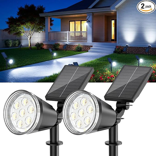 Solar Spot Lights Outdoor Cool White, 1000LM Big Adjustable Solar Lights Outdoor Waterproof, 2-in-1 Bright Solar Powered Spotlights Landscape Lighting for Garden, Yard, Pathway, Tree, Flag