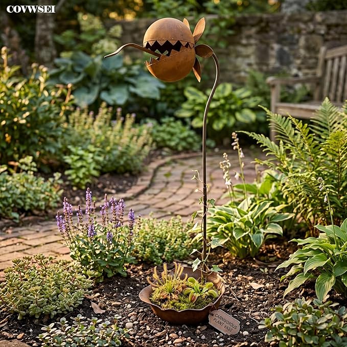 Garden Decor for Outside - Metal Venus Flytrap Garden Stakes Decorative, 24 Inch Metal Carnivorous Plants for Outdoors, Yard Art Garden Decorations for Outdoor Lawn Porch Pathway