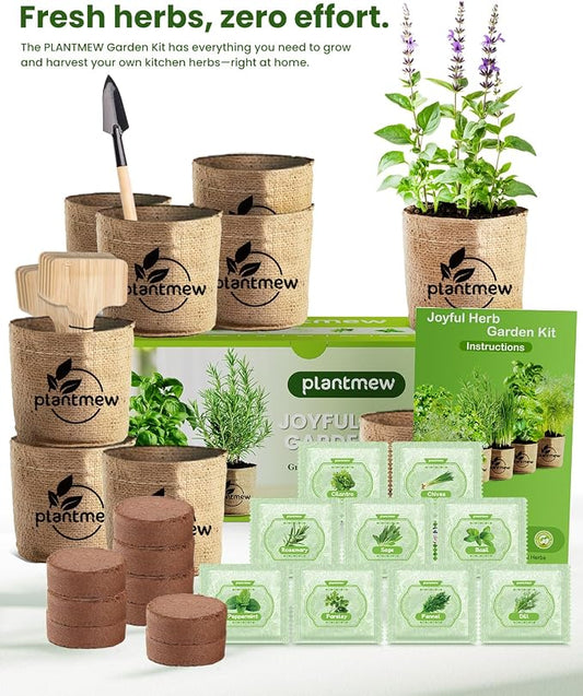Gift for Women, Mom, Her – 9 Herb Indoor Window Garden Kit | Complete Herb Seeds Starter Set with Pots, Soil, Tools & Markers | Heirloom Herbs | Birthday, Housewarming, New Home, Mother's Day