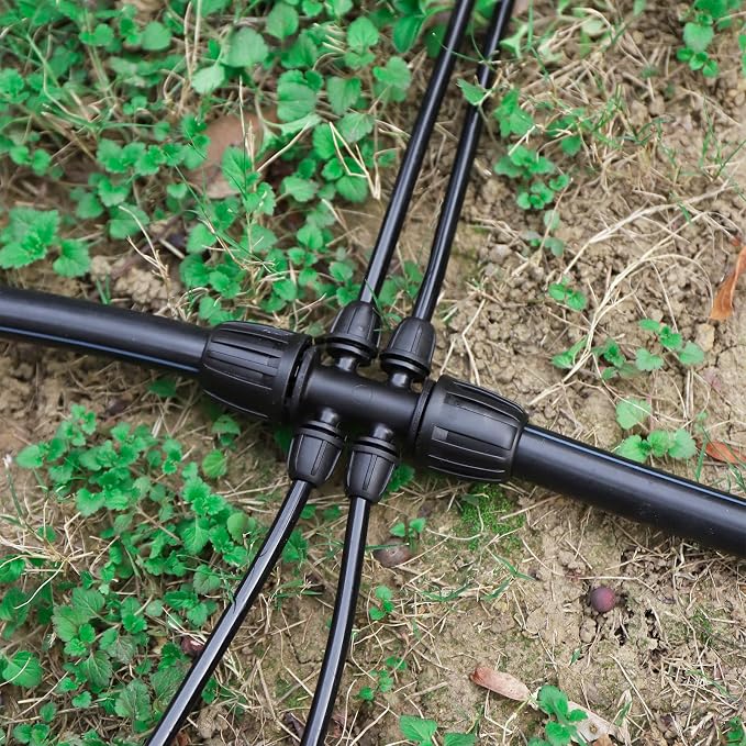 1/2 Inch to 1/4 Inch Tubing Irrigation Fittings for (1/2'' ID x 0.60''-0.63'' OD) 16mm Drip Tubing,Locked Barbed Tee Connectors (20 Pcs Barbed Tee 6-Way)