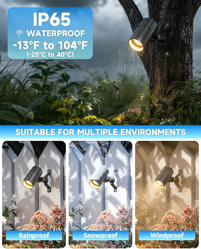 Landscape Down Lighting Low Voltage Spot Lights Outdoor LED Wall Mounted Low Voltage Tree Lights Cast Aluminum Free 5W MR16 LED Bulb Stainless Steel Mounting Bracket 1-Count