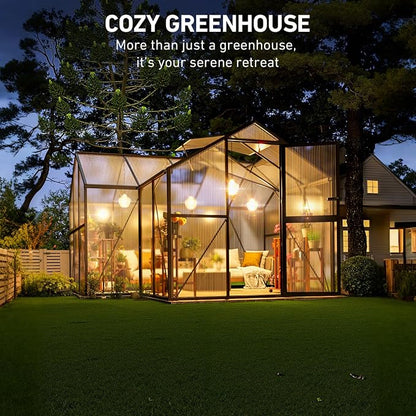 12X12FT Enhanced Aluminum Large Greenhouse for Outdoors with Thermometers | Easy Assembly, UV-Resistant Panel, Rain Gutter, Lockable Sliding Door, Built-in Reinforcement, For Vegetable, Flower and Herb