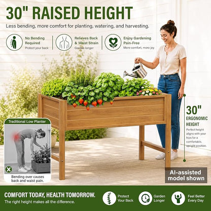 YEFU 48" Raised Garden Bed with Legs, HIPS Outdoor Garden Bed, Teak | Raised Garden Bed with Legs for Patios & Decks, 30" Height, Wood-Look HIPS, Drainage, 385 lbs Support for Vegetables & Herbs