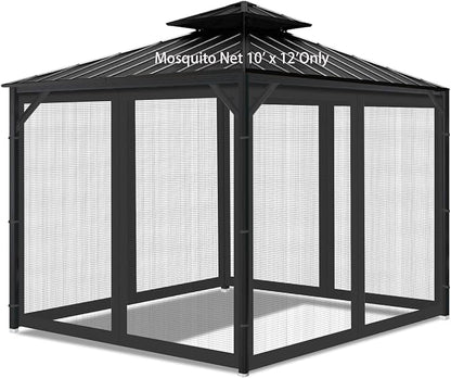 Gazebo Universal Replacement Mosquito Netting, Outdoor Mesh Netting Screen 4-Panel Sidewall with Zipper for Patio, Canopy, Garden and Backyard, Gray(Mosquito Net Only) (Black, 10' x 12')