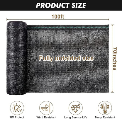 Artpuch 50% Black Garden Shade Cloth Roll for Plants, Sun Shade Cover Fabric Roll with UV Block Shades Netting Mesh Privacy Fence Screen for Greenhouse, Backyard, Patio, 5'10" x 100 FT