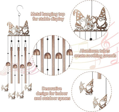 Gnome Wind Chimes for Outside, Garden Metal Windchimes with Cute Gnome Design for Patio Porch Yard Decor, Outdoor Gifts for Garden Lovers Women Men