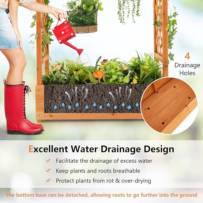 ORALNER Raised Garden Bed with Trellis, Wooden Planter Box with Climbing Frame, Outdoor Elevated Garden Box for Vegetables, Herbs, Flowers, Fruits (Small)
