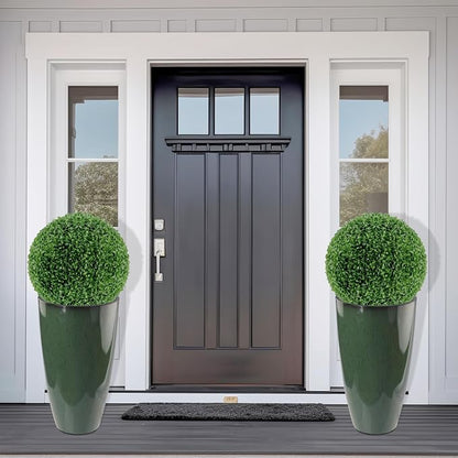 2 Packs 21 inch Tall Planter, Indoor Outdoor Round Planter for Porch, Large Plant Pot with Drainage Hole for Home Garden Front Door, Modern Decorative Pots for Plants (Green)