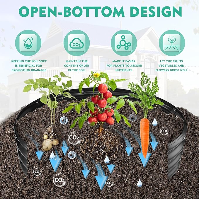 12 Inch Tall 36 Inch Diameter Round Black Raised Garden Bed Kits Outdoor | 1 FT Tall,3 FT Planter Bed for Flowers,Herbs,Vegetables,Trees,0.8MM Thick Galvanized Metal Painted,with Gloves,Tool free