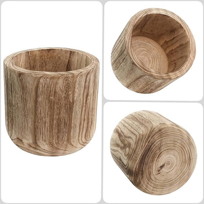 CYS EXCEL 8.25'' Burnt Finish Cylinder Planter Lightweight Natural Wood Cachepot for Indoor Plants, Succulents, Herbs, Home & Office Decor
