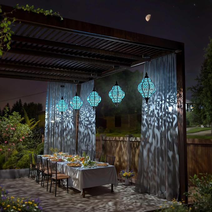Hapjoy Hanging Solar Lights Outdoor Garden Decor Solar Lantern Waterproof Plastic Moroccan Outdoor Decorations for Patio Pathway Yard Backyard Garden Decorative (2, Black)