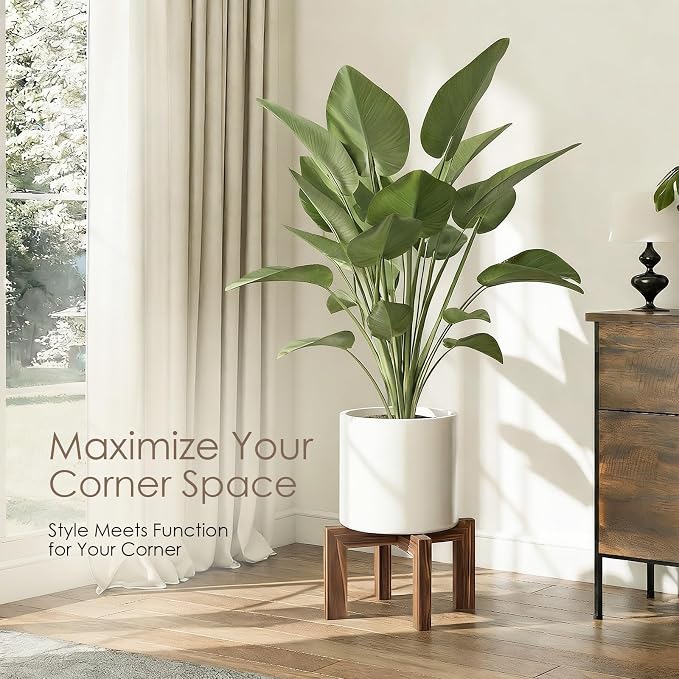 Leaf&lull Wood Plant Stand Indoor Boho Rustic Short Plant Stool Small Planter Holder Base for Multiple Plants Heavy Duty Wooden Floor Pot Riser Walnut 2 Pack