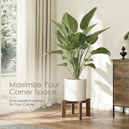 Leaf&lull Wood Plant Stand Indoor Boho Rustic Short Plant Stool Small Planter Holder Base for Multiple Plants Heavy Duty Wooden Floor Pot Riser Walnut 2 Pack