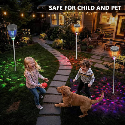 Solar Bug Zapper Outdoor, Jinyeda 4200V Mosquito Zapper with RGB Projector & Flame Lights, Cordless Mosquito Killer, USB Rechargeable Fly Insect Trap Waterproof Lighting Decor for Patio, Garden, Yard
