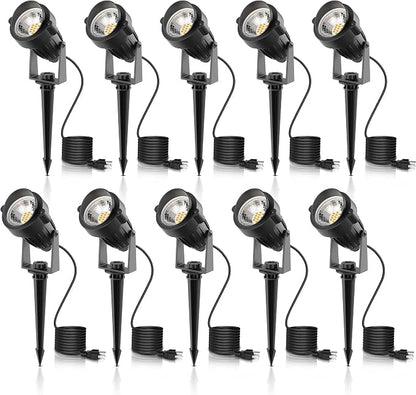 L LOHAS LED 5W Dusk to Dawn Outdoor Lighting, Auto On/Off 3000K Landscape Outdoor Spotlight, IP66 Waterproof Plug in Spot Lights for Yard, Garden, House, Pathway, Plant, UL Listed (10 Pack)