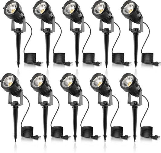 L LOHAS LED 5W Dusk to Dawn Outdoor Lighting, Auto On/Off 3000K Landscape Outdoor Spotlight, IP66 Waterproof Plug in Spot Lights for Yard, Garden, House, Pathway, Plant, UL Listed (10 Pack)